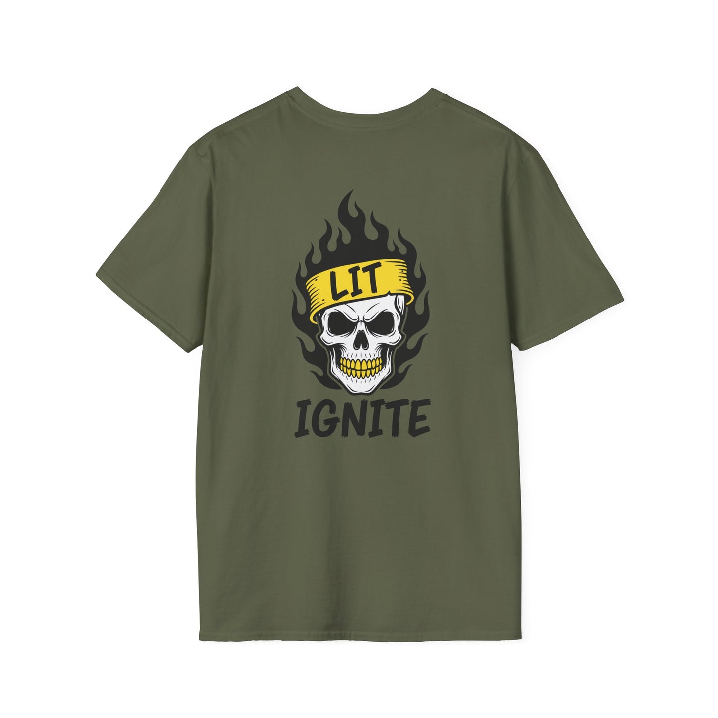 Ignite Skull T-Shirt — 'Ignite' Text & Flaming Skull 'LIT' Graphic Printify