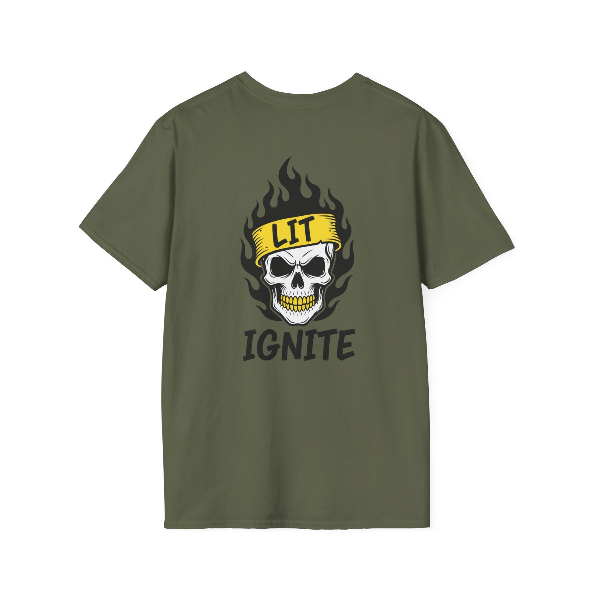Ignite Skull T-Shirt — 'Ignite' Text & Flaming Skull 'LIT' Graphic Printify