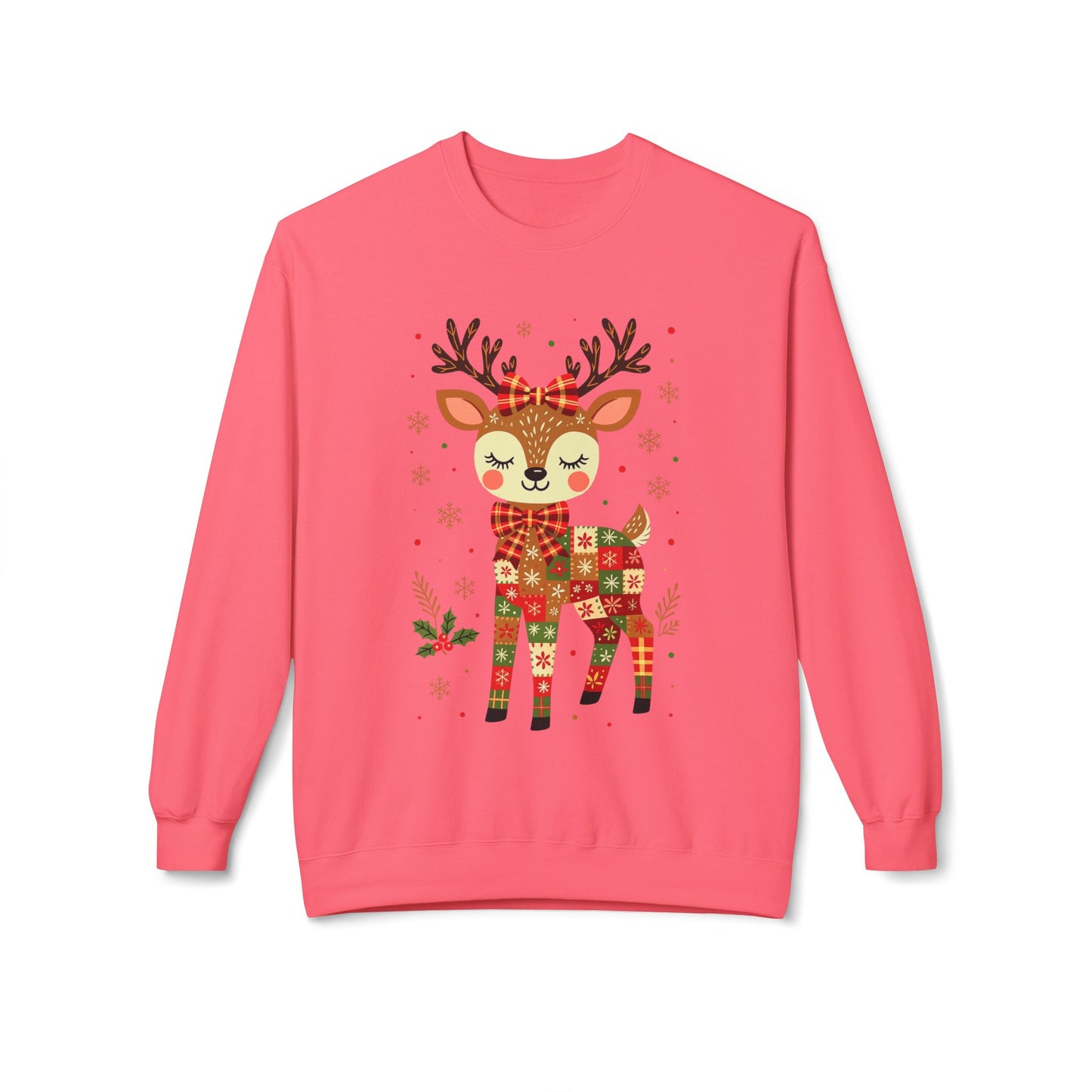 Christmas Patchwork Reindeer Sweatshirt Printify
