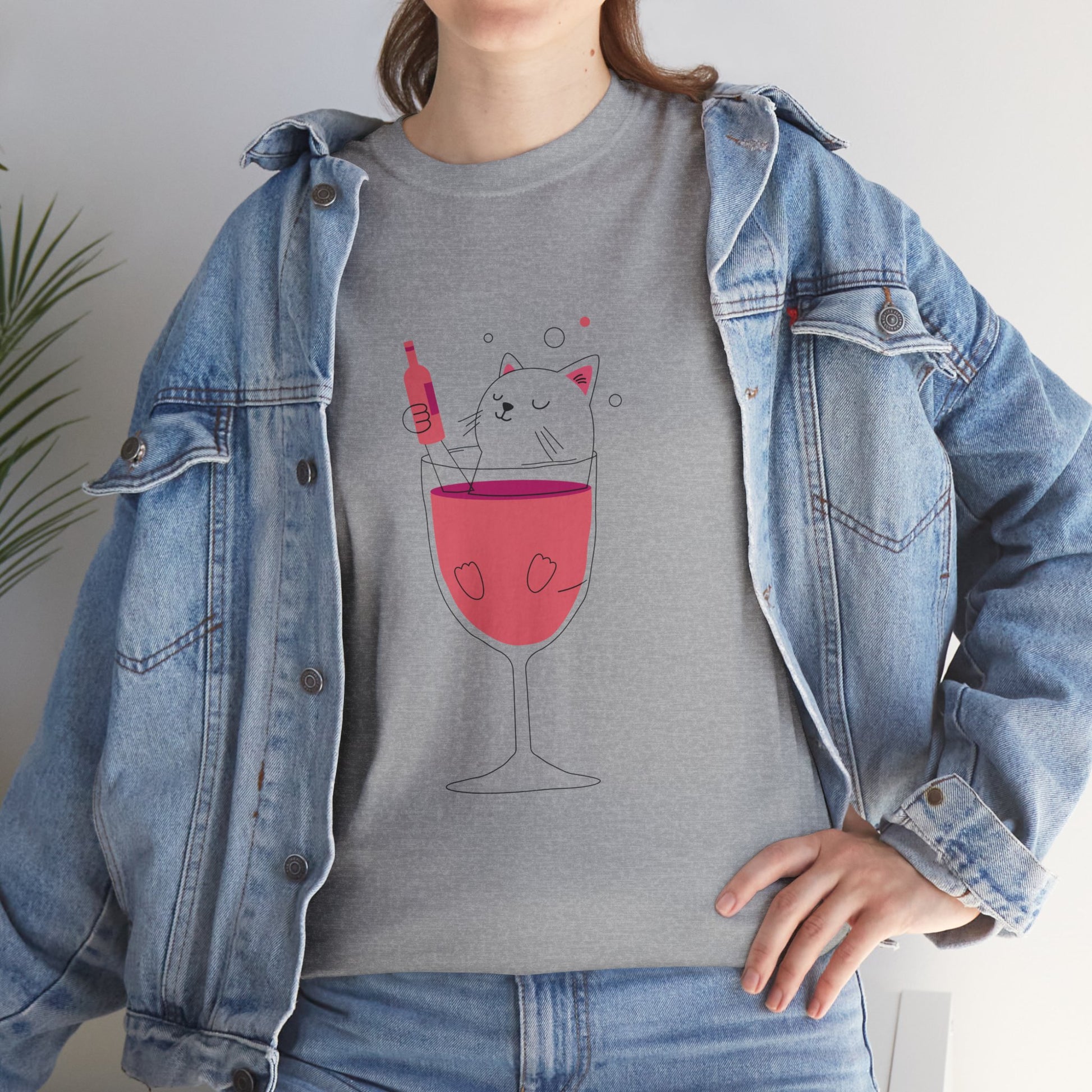 Wine Glass Cat T-Shirt — Cute Cat in a Wine Glass Graphic Tee Printify