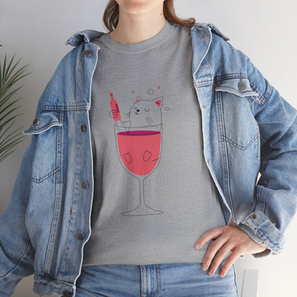 Wine Glass Cat T-Shirt — Cute Cat in a Wine Glass Graphic Tee Printify
