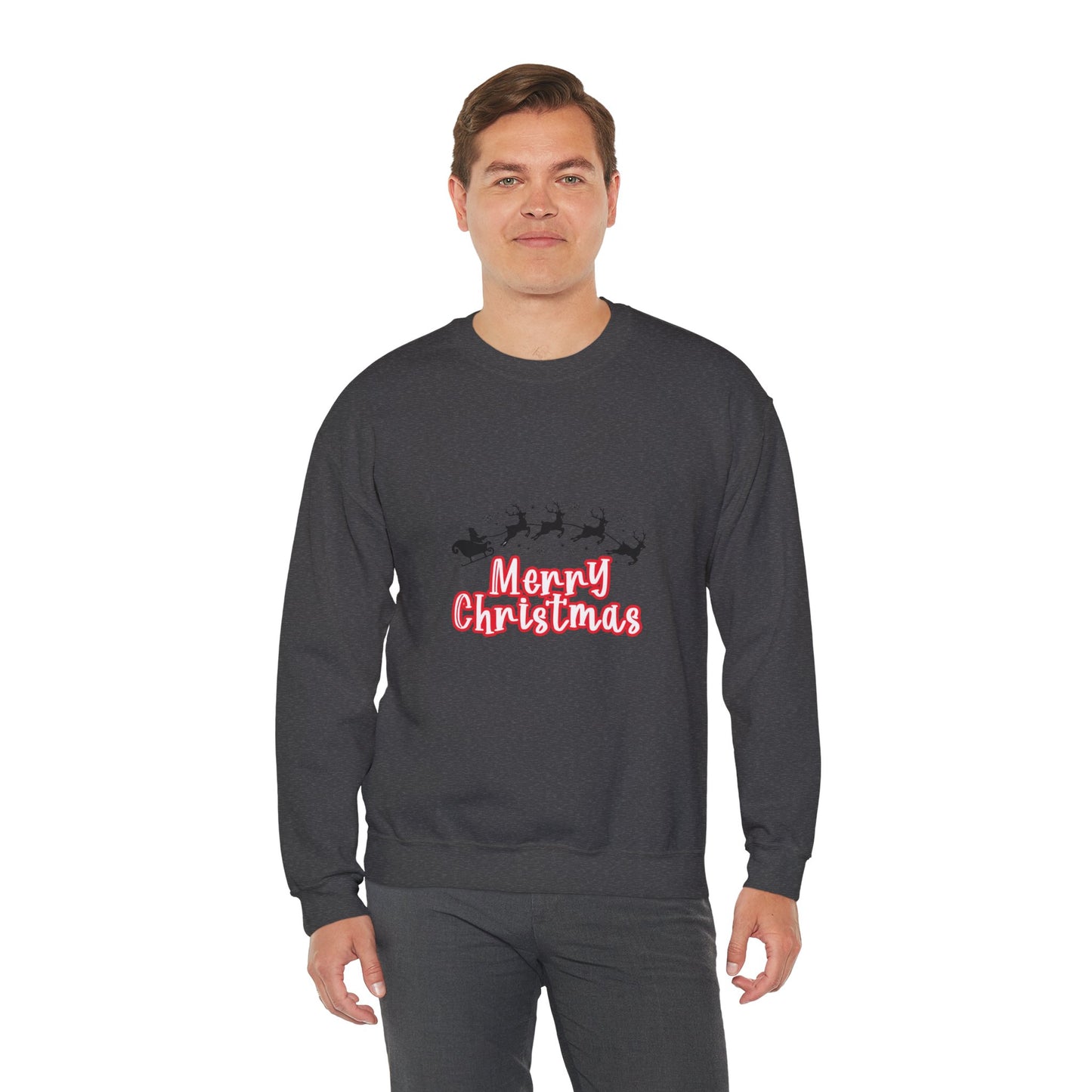 Christmas Crewneck Sweatshirt - 'Merry Christmas' Santa Sleigh Holiday Sweatshirt Printify