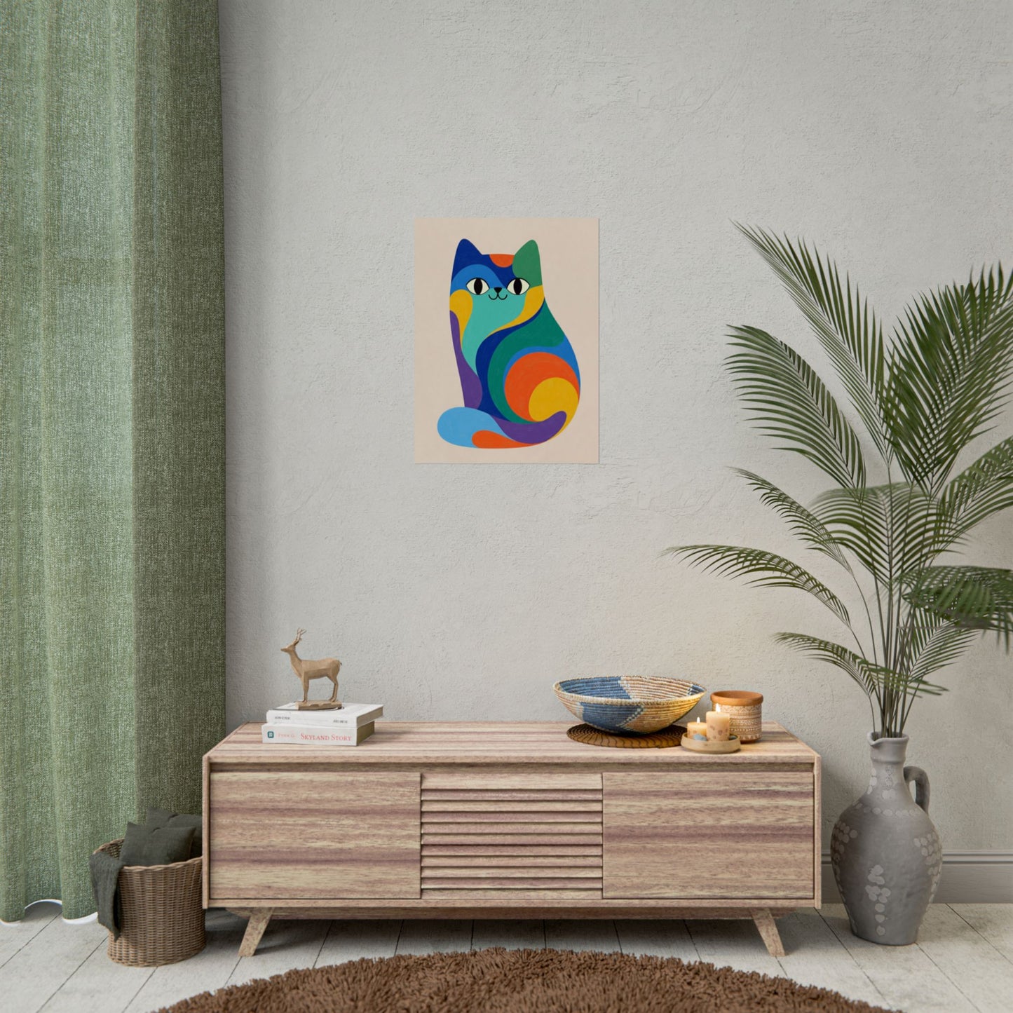 Colorful Cat Poster — Abstract Rainbow Cat Rolled Art Print, Wall art Printify