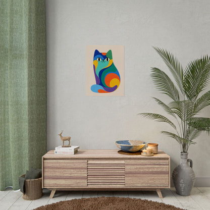 Colorful Cat Poster — Abstract Rainbow Cat Rolled Art Print, Wall art Printify