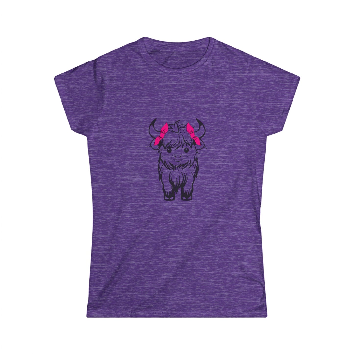 Highland Cow Tee — Cute Yak Illustration Women's T-Shirt with Pink Horn Bows Printify