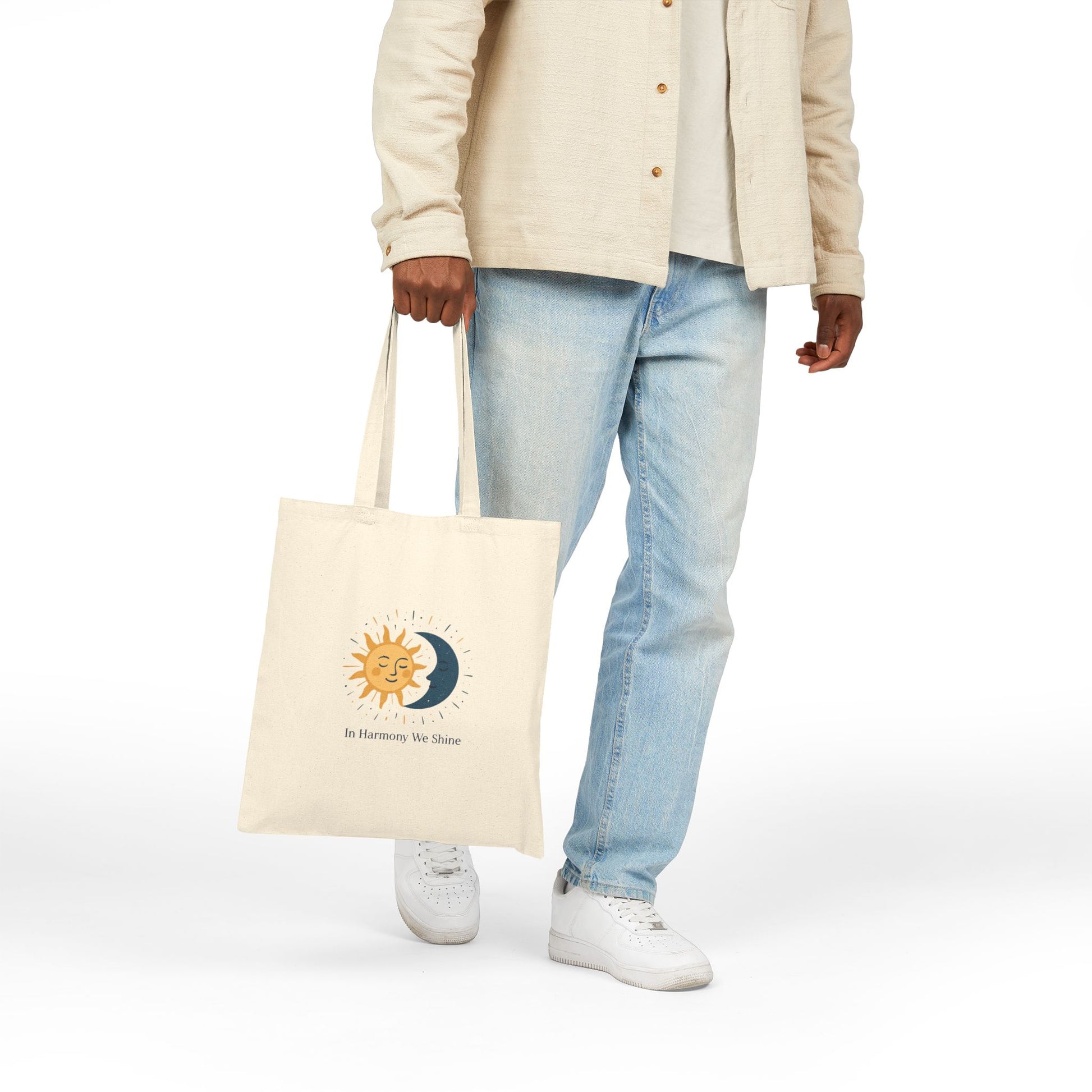 Sun and Moon Tote Bag — "In Harmony We Shine" Cotton Tote Printify