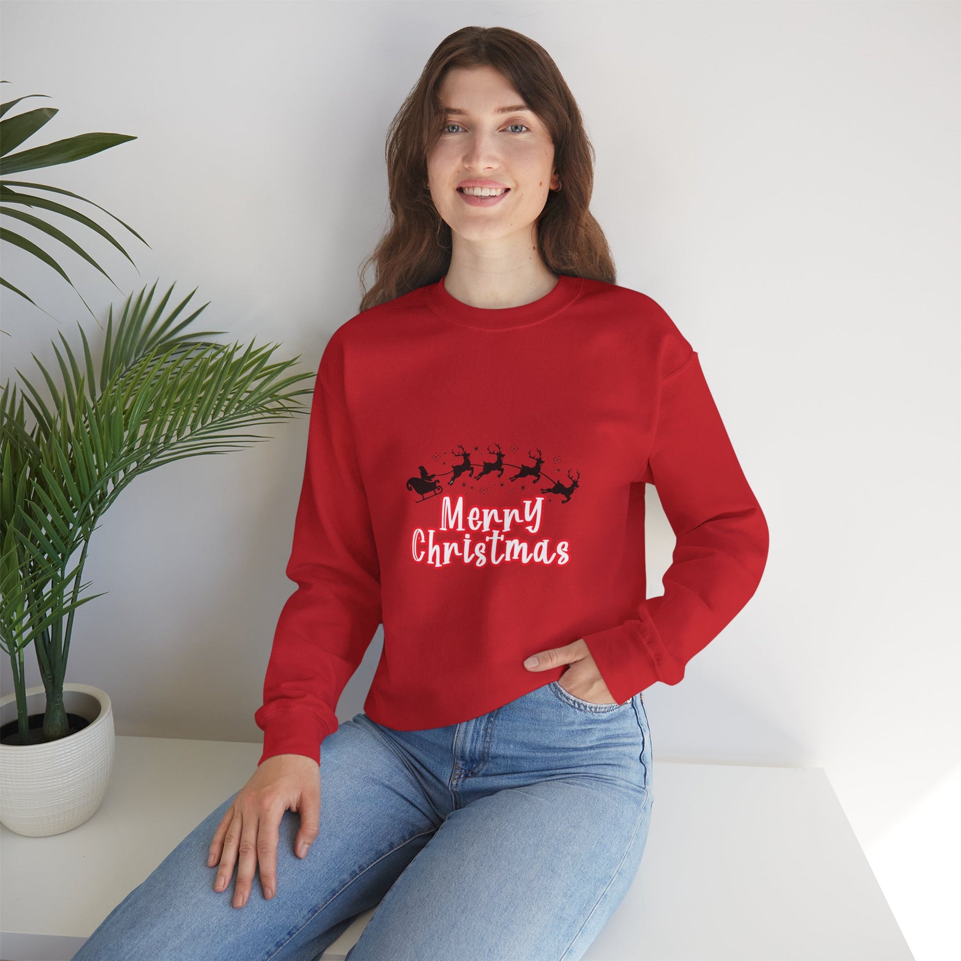 Christmas Crewneck Sweatshirt - 'Merry Christmas' Santa Sleigh Holiday Sweatshirt Printify