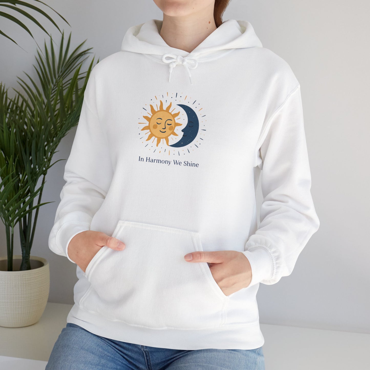 Sun and Moon Harmony Hoodie — "In Harmony We Thrive" Graphic Printify