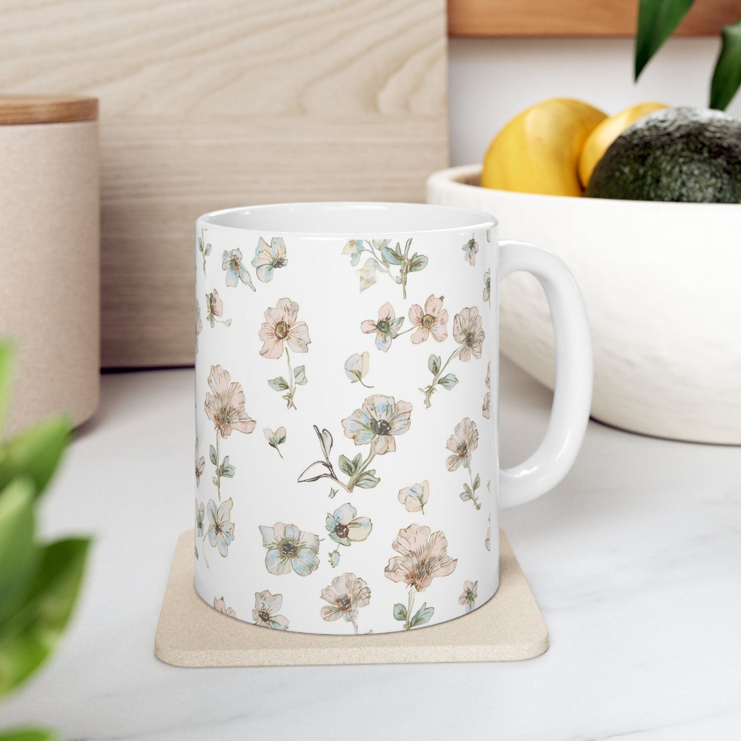 Floral Watercolor Ceramic Mug — Pastel Vintage Flower Pattern (11oz & 15oz) Printify