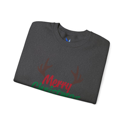 Merry Christmas Reindeer Antlers Crewneck Sweatshirt Printify