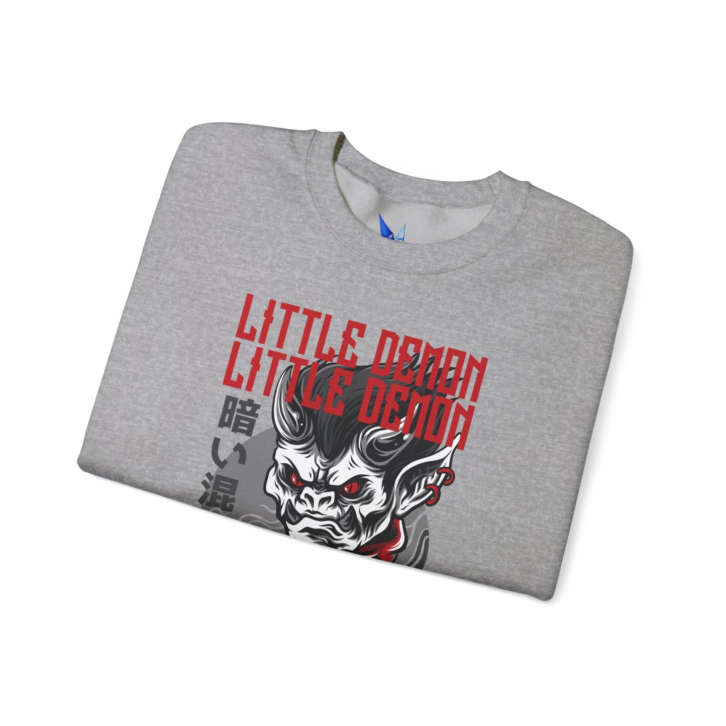 Little Demon Crewneck Sweatshirt — Gothic Oni Skull Pullover Printify