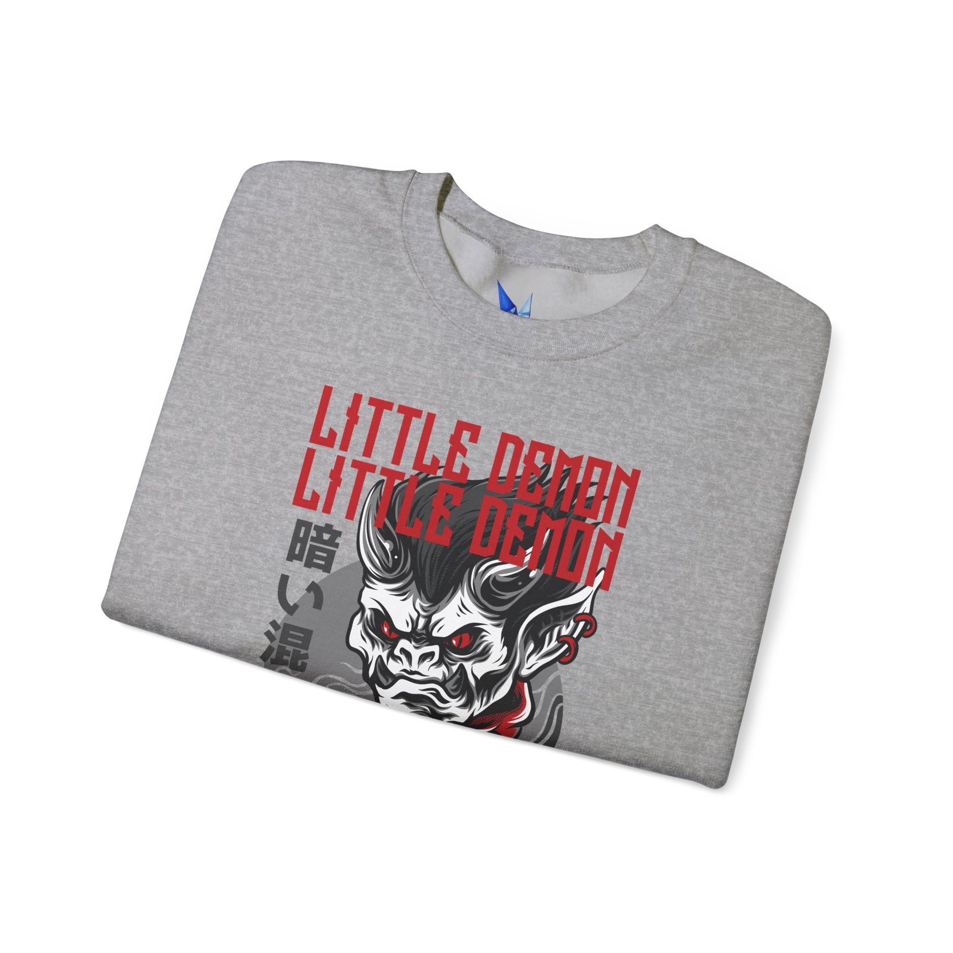 Little Demon Crewneck Sweatshirt — Gothic Oni Skull Pullover Printify
