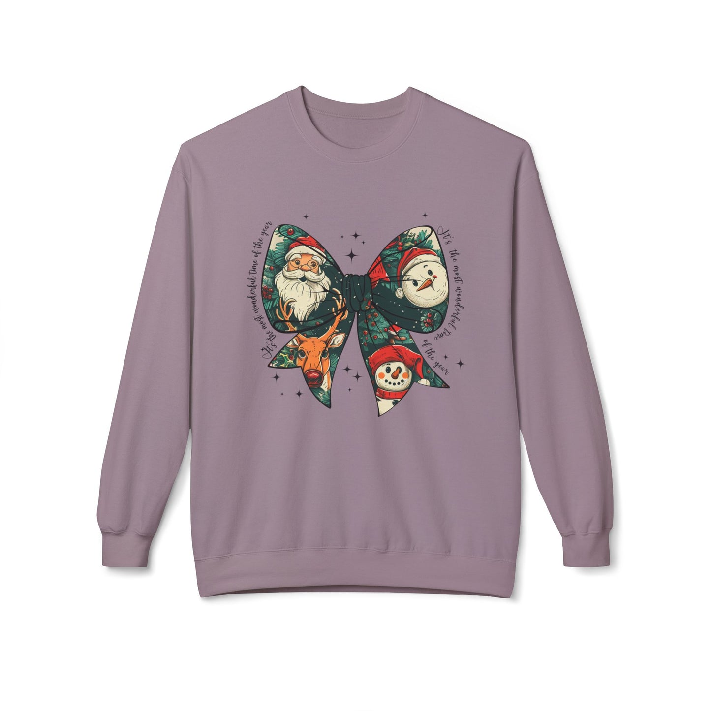 Christmas Bow Sweatshirt — Vintage Santa & Snowman Holiday Crewneck Printify