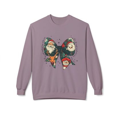 Christmas Bow Sweatshirt — Vintage Santa & Snowman Holiday Crewneck Printify