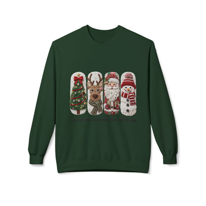 Christmas Crewneck Sweatshirt — Festive Tree Reindeer Santa Snowman Design Printify