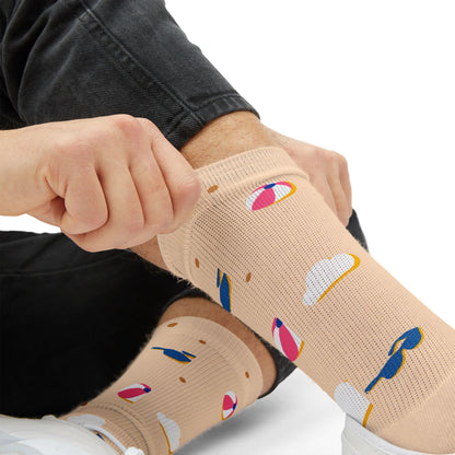 Beach Day Sublimation Socks — Sand, Sunglasses & Beach Ball Pattern - Bluebird Origami