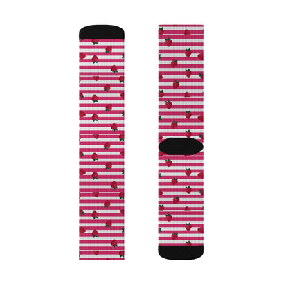 Heart Stripe Socks — Pink Valentine Sublimation Crew Socks Printify