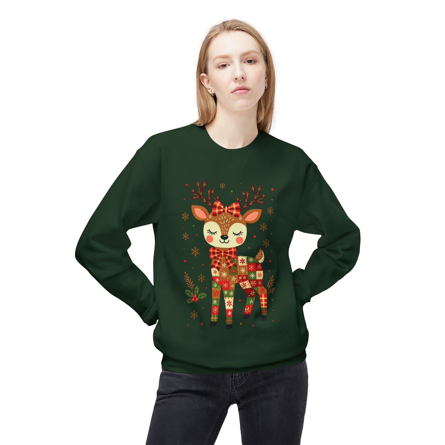 Christmas Patchwork Reindeer Sweatshirt Printify