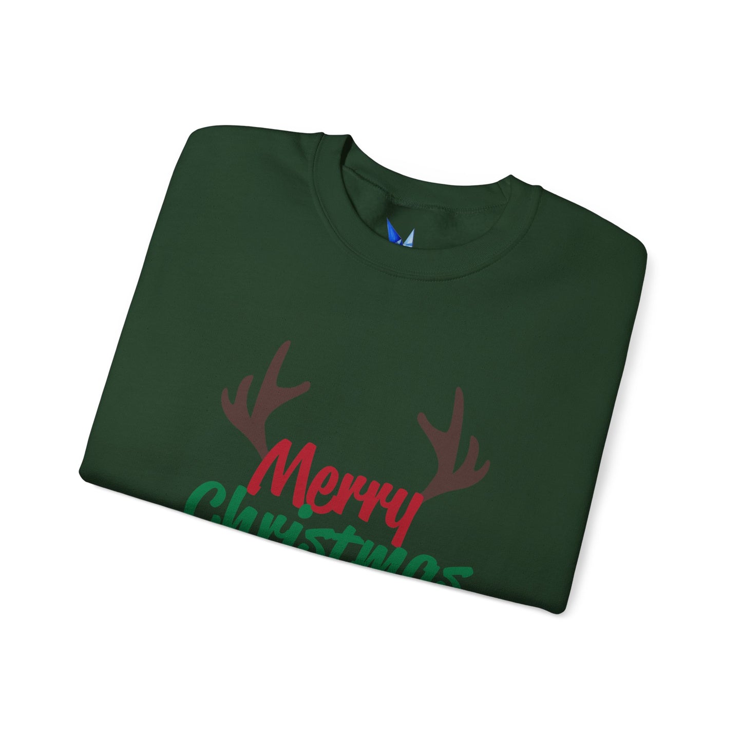 Merry Christmas Reindeer Antlers Crewneck Sweatshirt Printify