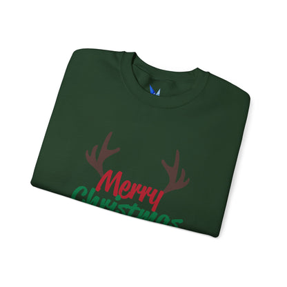 Merry Christmas Reindeer Antlers Crewneck Sweatshirt Printify