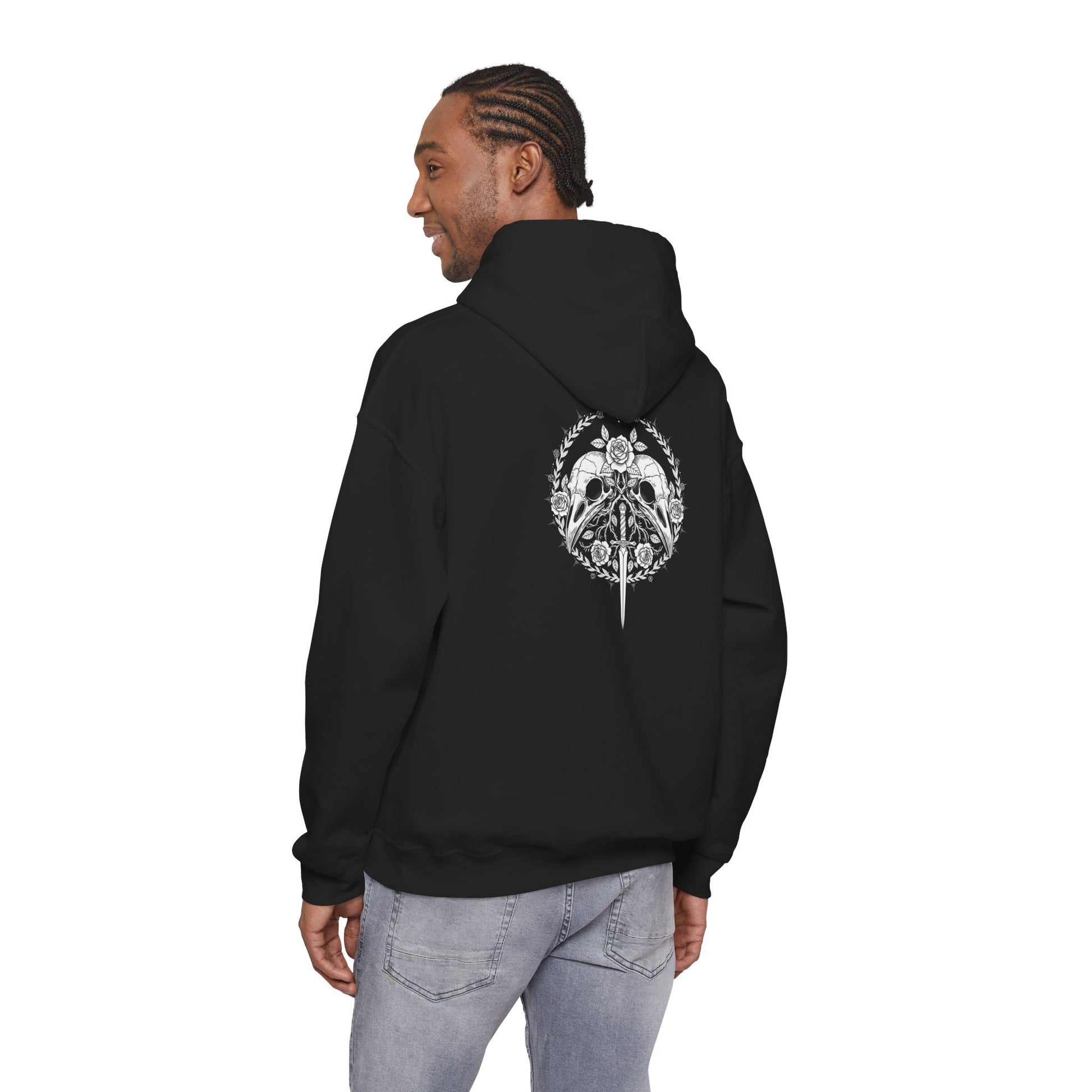 Sword Crest Hoodie — Gothic Floral Sword Graphic Printify