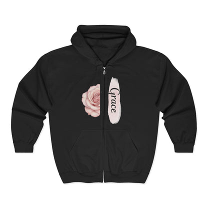 Grace Floral Zip Hoodie — Women's Rose Grace Full‑Zip Hoodie Printify