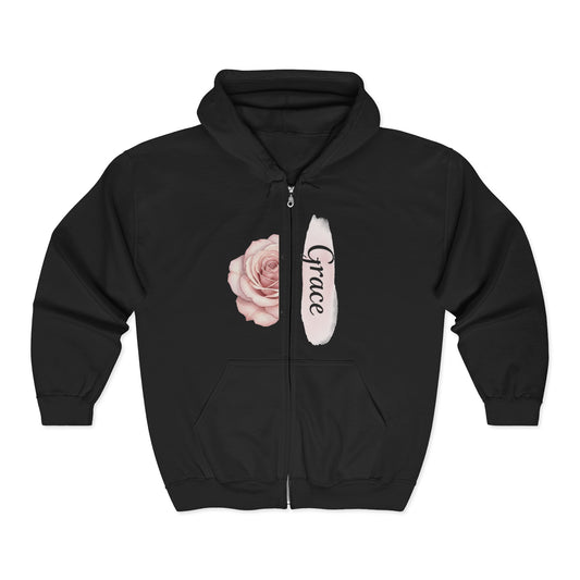Grace Floral Zip Hoodie — Women's Rose Grace Full‑Zip Hoodie Printify