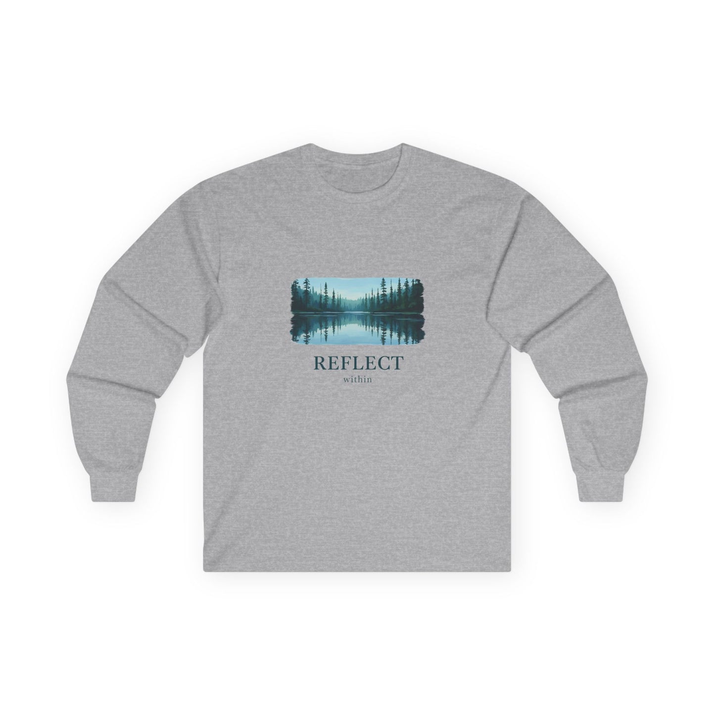 Reflect Lake Long Sleeve Tee — Scenic Nature Graphic T-shirt