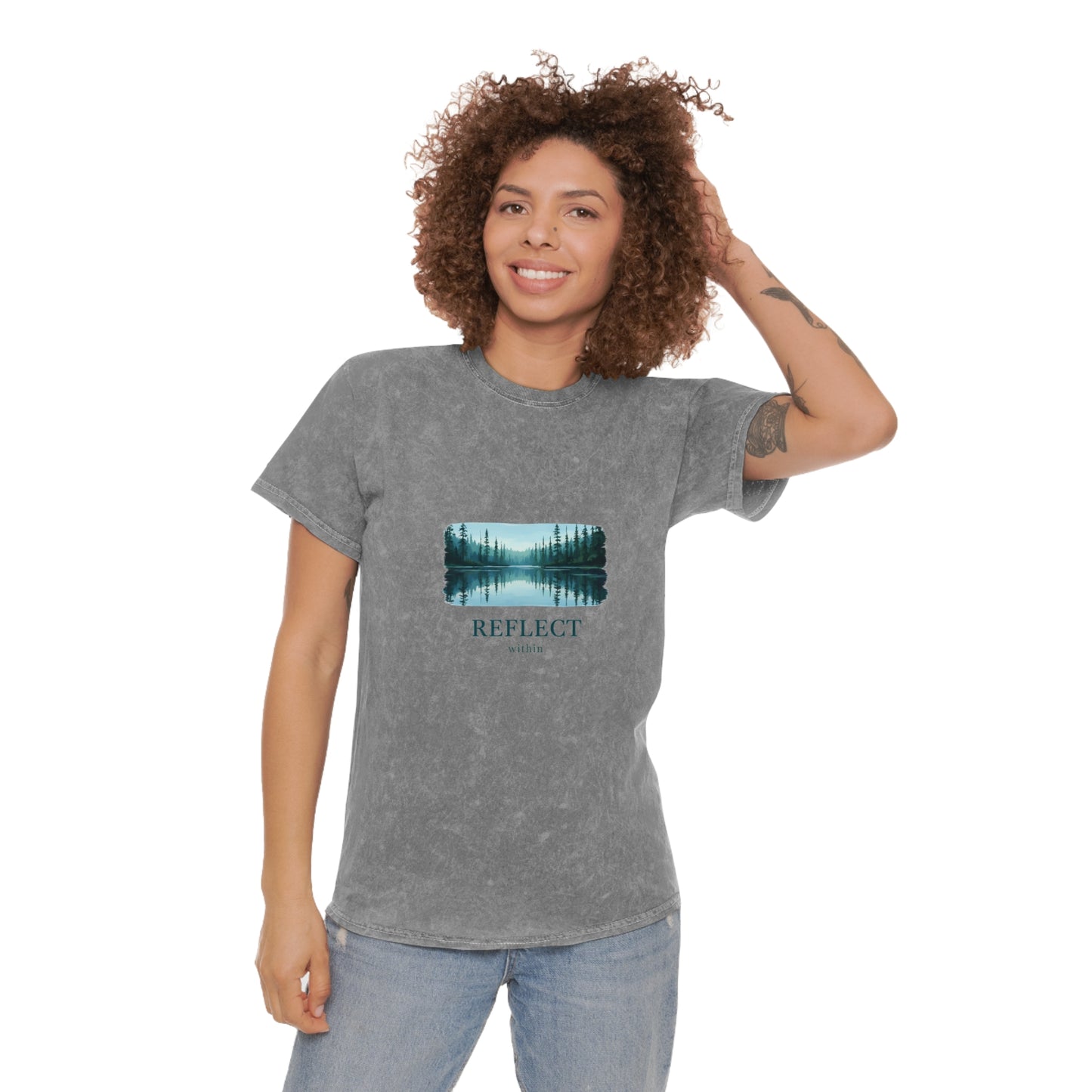 Reflect Lake Graphic T-Shirt — Nature Scenic Mineral Wash Tee Printify
