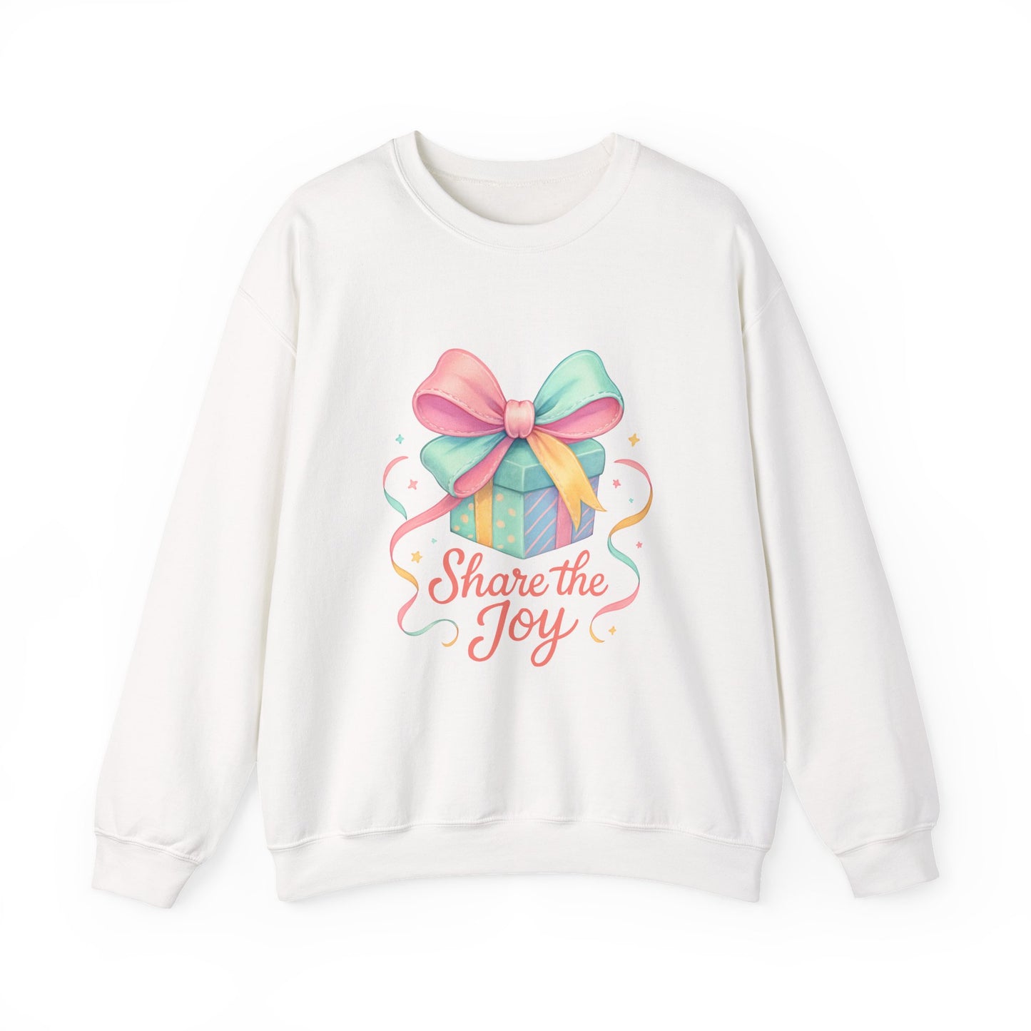 Crewneck Sweatshirt — 'Share the Joy' Pastel Gift Graphic Printify