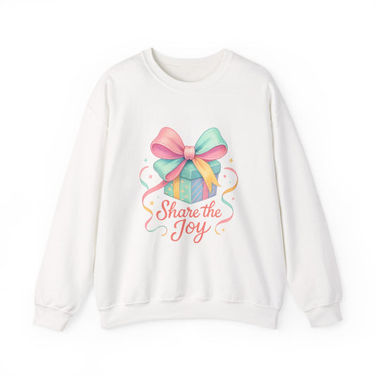 Crewneck Sweatshirt — 'Share the Joy' Pastel Gift Graphic Printify