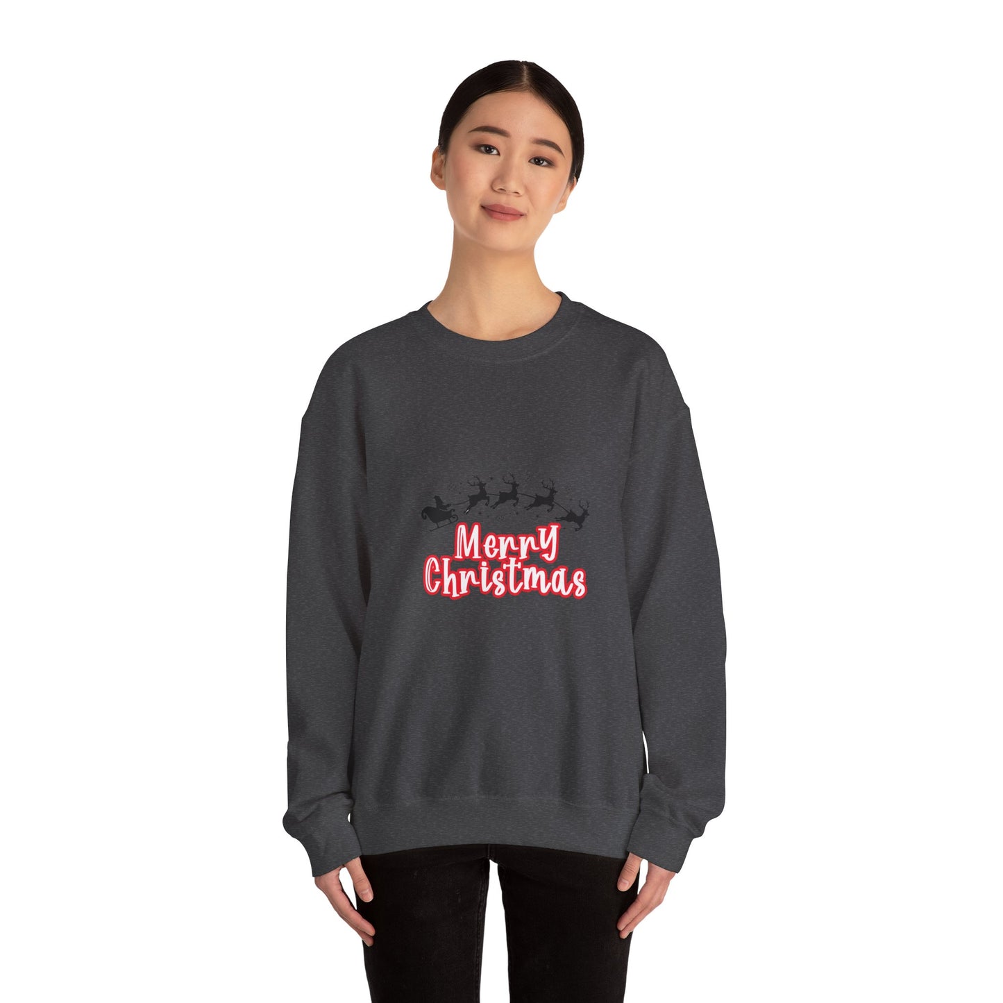 Christmas Crewneck Sweatshirt - 'Merry Christmas' Santa Sleigh Holiday Sweatshirt Printify