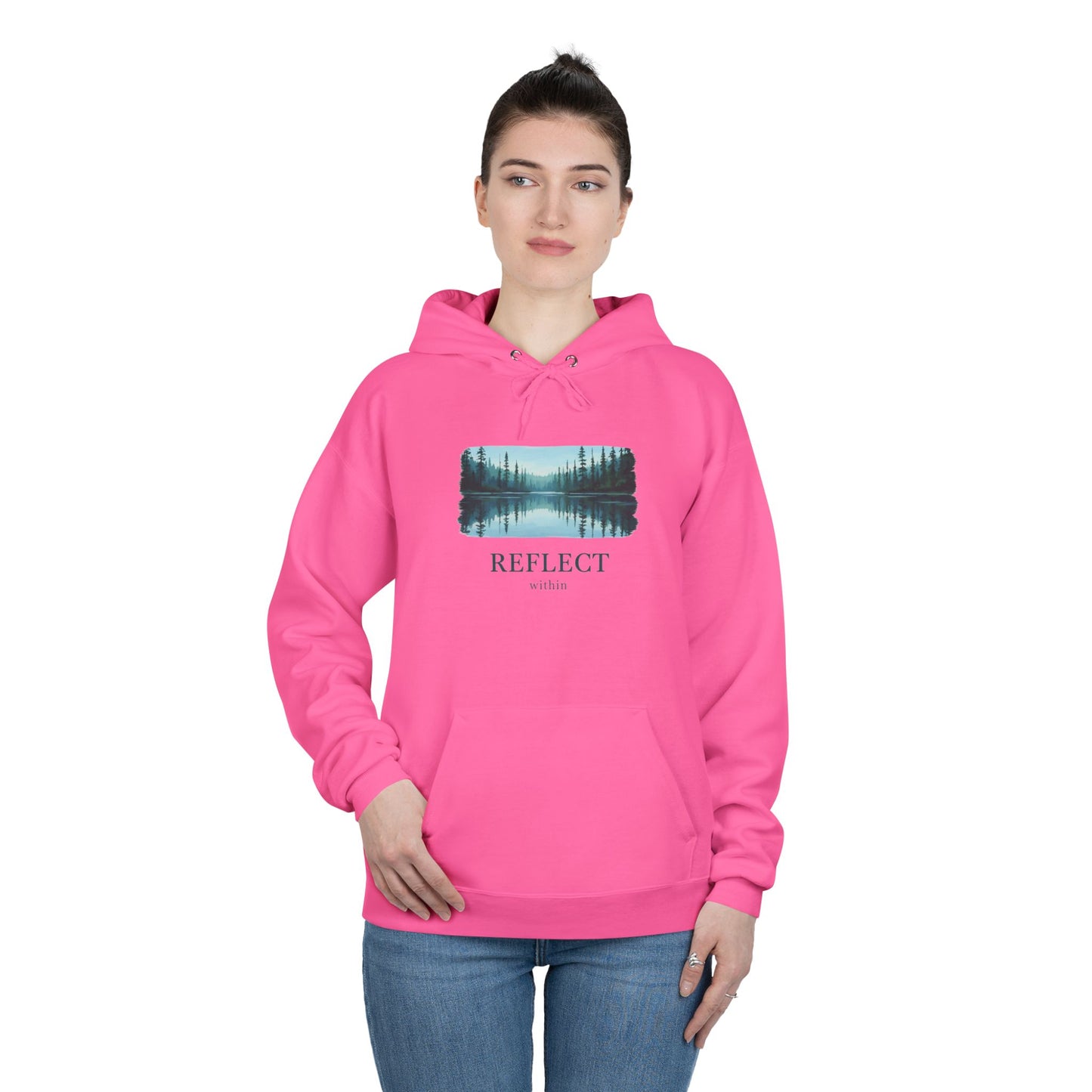 Reflect Lake Hoodie — Tranquil Forest Landscape Pullover Printify