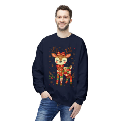 Christmas Patchwork Reindeer Sweatshirt Printify