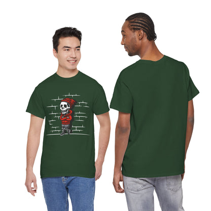 Skeleton Against the Wall T-Shirt Printify