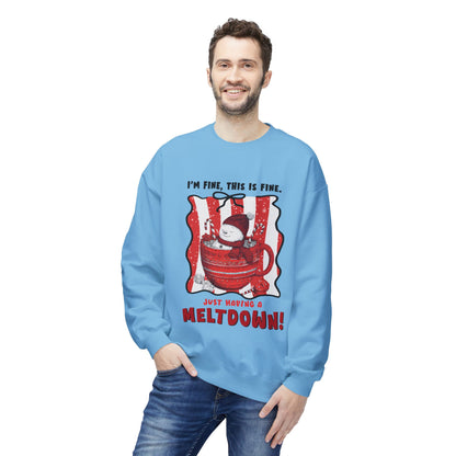Sweatshirt — "I’m Fine, This Is Fine" Melting Penguin Crewneck Printify