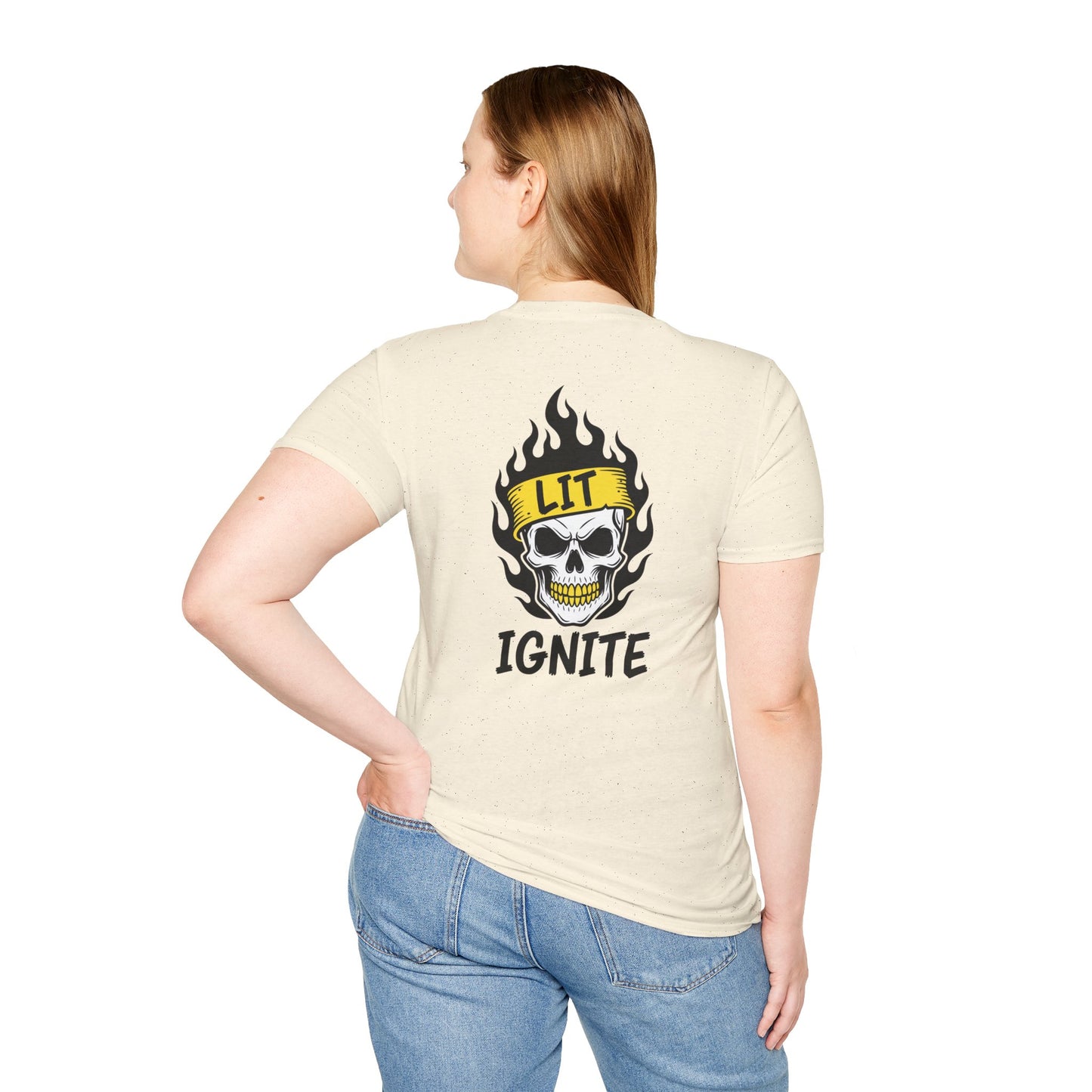 Ignite Skull T-Shirt — 'Ignite' Text & Flaming Skull 'LIT' Graphic Printify