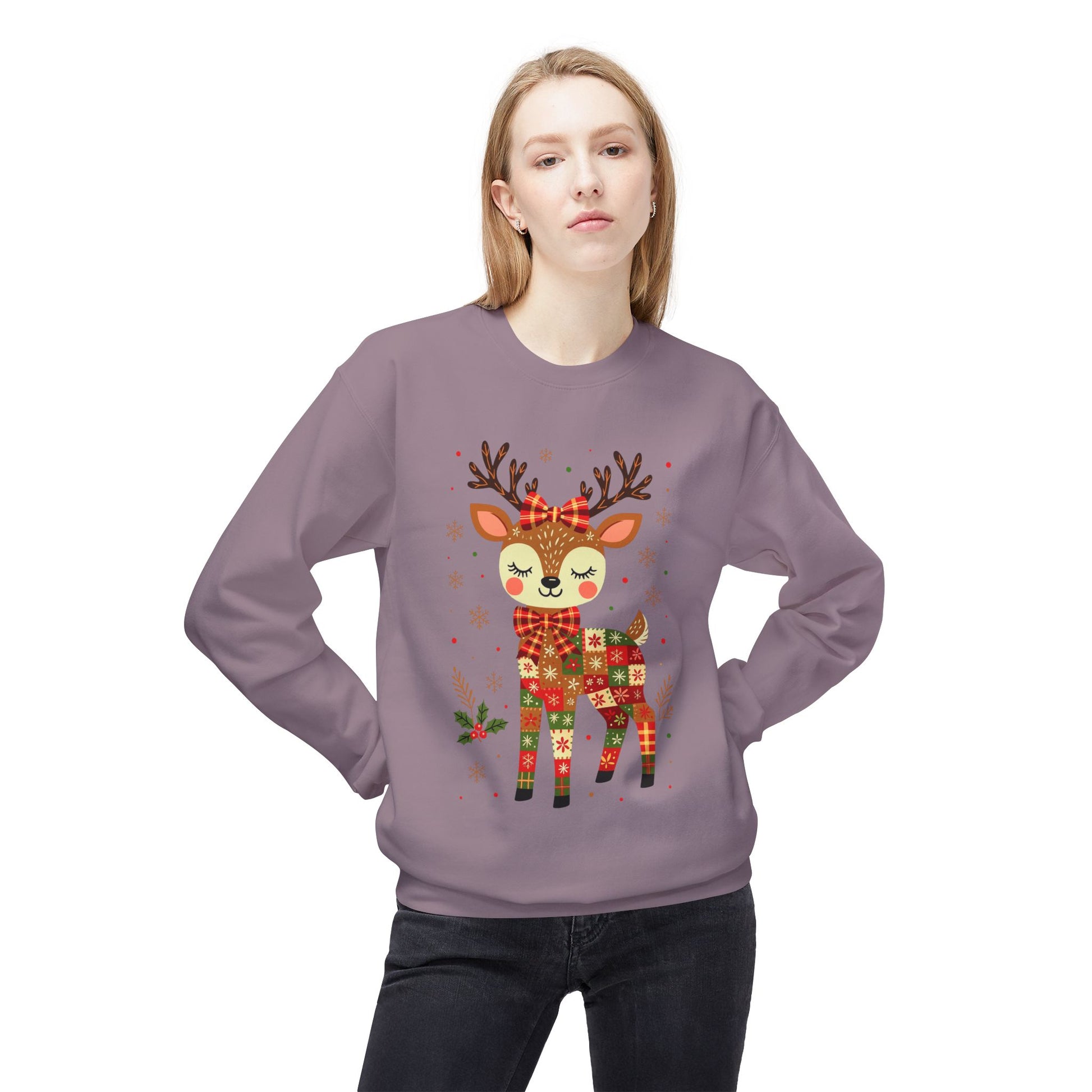 Christmas Patchwork Reindeer Sweatshirt Printify