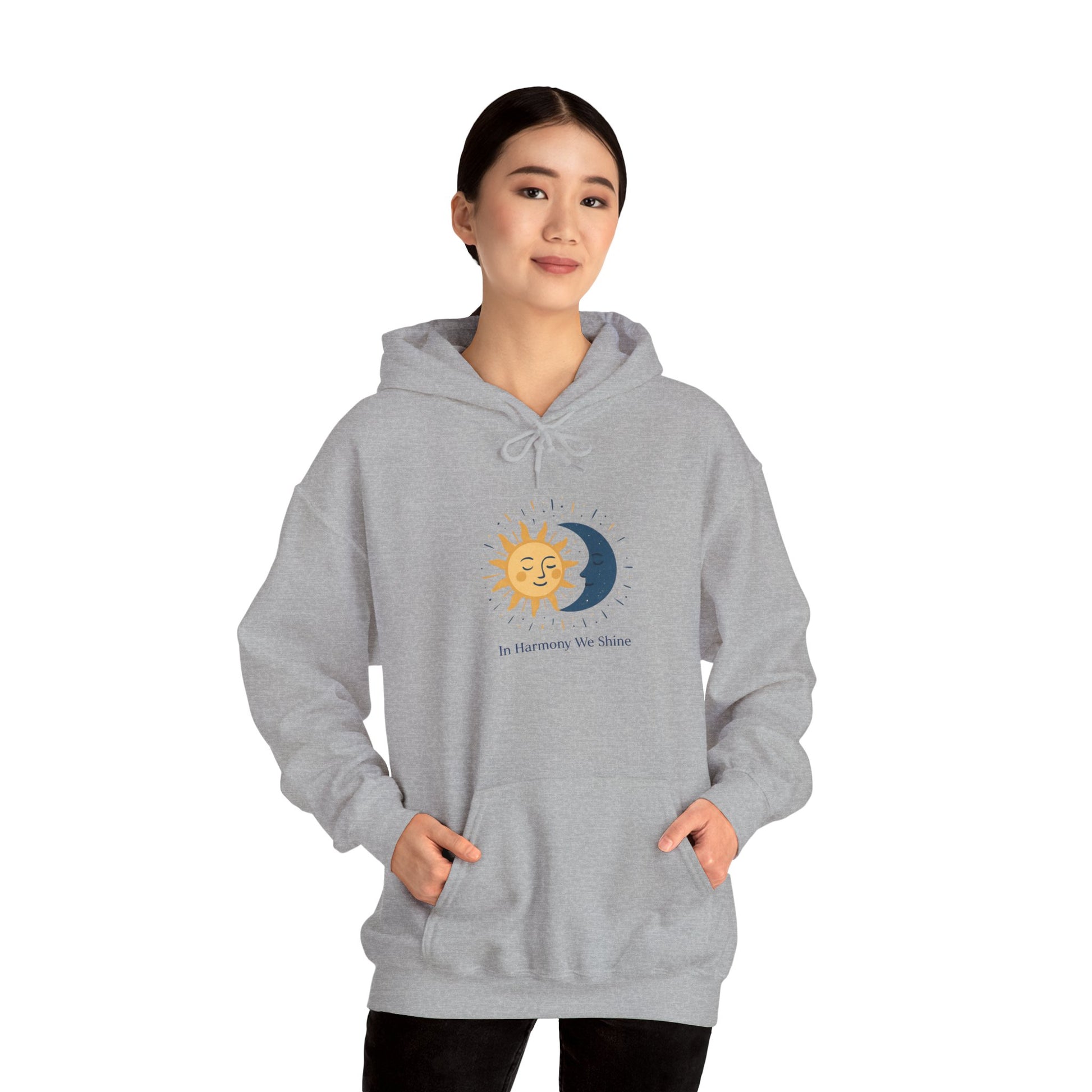 Sun and Moon Harmony Hoodie — "In Harmony We Thrive" Graphic Printify