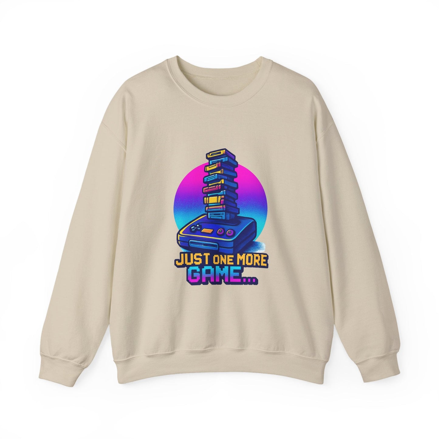 Gaming Crewneck Sweatshirt — Retro Console 'Just One More Game' Design Printify