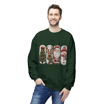 Christmas Crewneck Sweatshirt — Festive Tree Reindeer Santa Snowman Design Printify