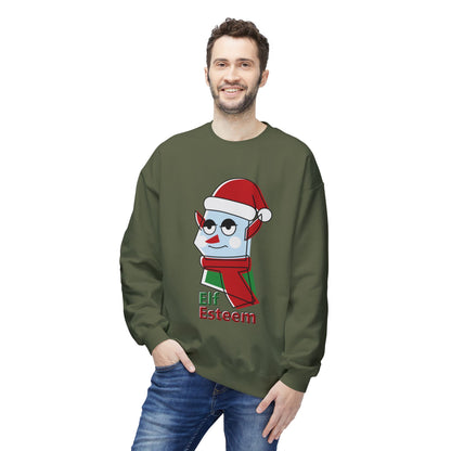 Elf Esteem Crewneck Sweatshirt — Funny Retro Holiday Christmas Sweater Printify
