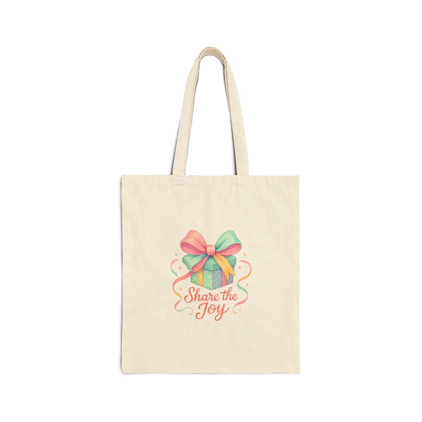 Share the Joy Tote Bag — Colorful Gift Bow Tote for Holiday & Gift Giving Printify