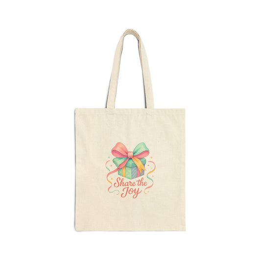 Share the Joy Tote Bag — Colorful Gift Bow Tote for Holiday & Gift Giving Printify