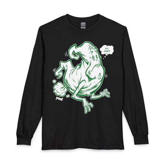 Ghostly Sneeze Long Sleeve T-Shirt — Playful Green Cartoon Spirit Design Printify