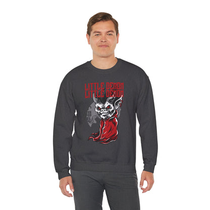Little Demon Crewneck Sweatshirt — Gothic Oni Skull Pullover Printify