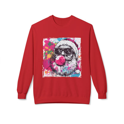 Skull Santa Bubblegum Sweatshirt – Colorful Holiday Graphic Crewneck Printify