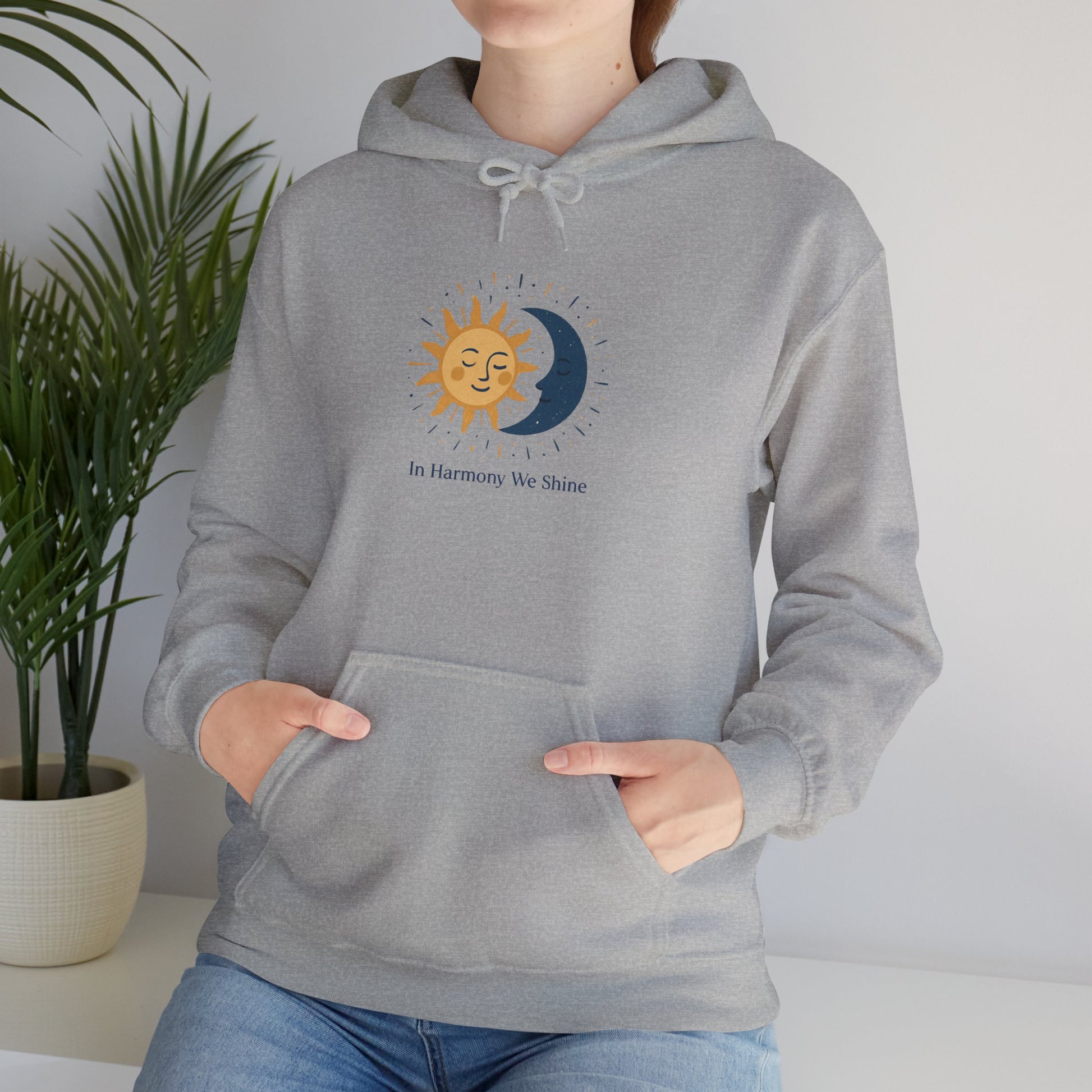 Sun and Moon Harmony Hoodie — "In Harmony We Thrive" Graphic Printify