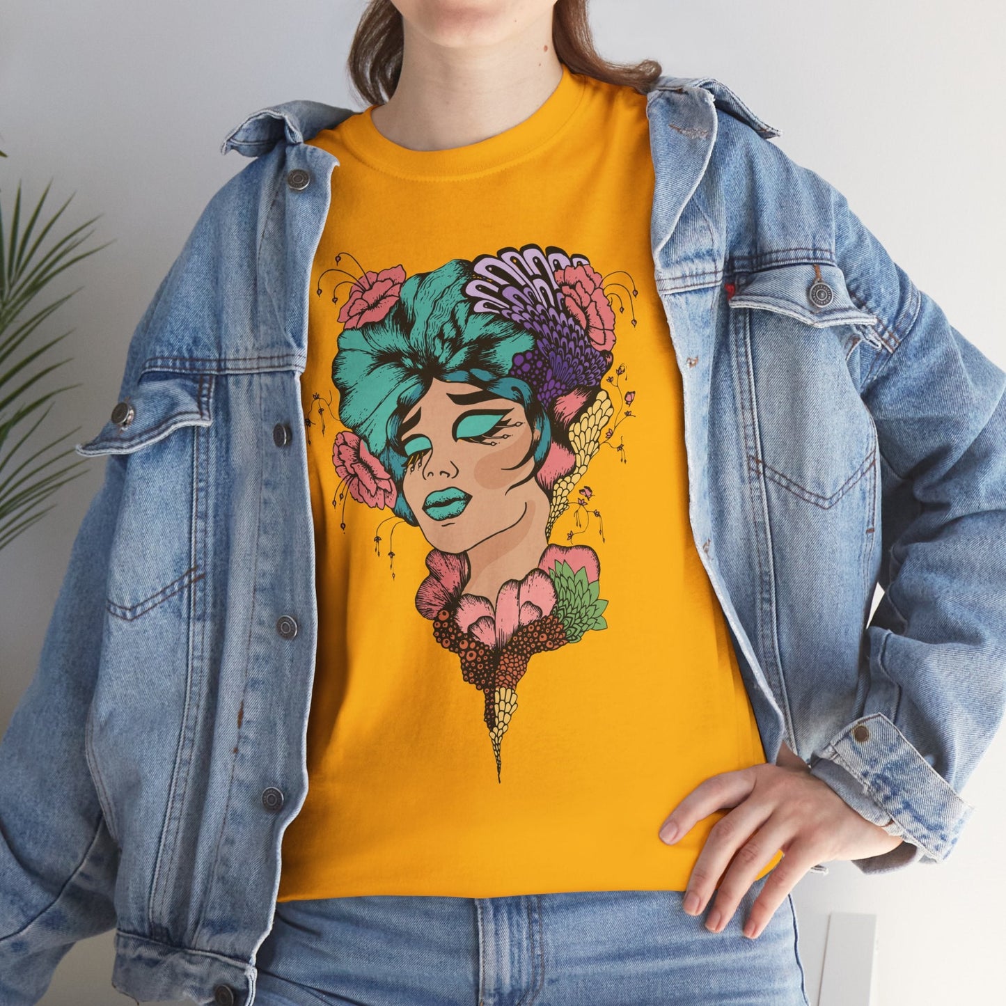 Surreal Floral Portrait T-Shirt — Colorful Woman Head Art Tee Printify