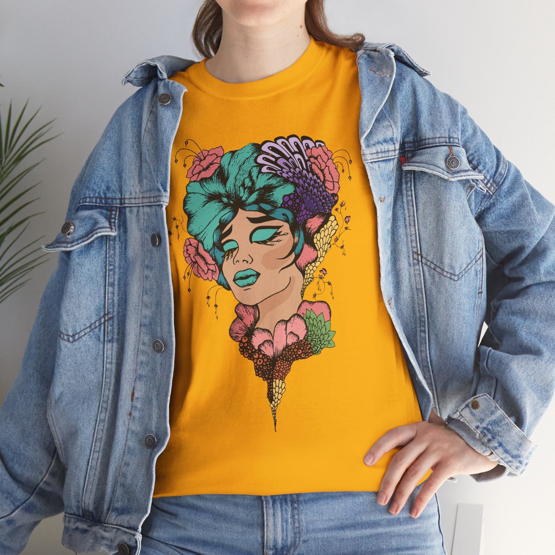 Surreal Floral Portrait T-Shirt — Colorful Woman Head Art Tee Printify